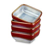 vancasso serie STERN 4 piezas Mini Cuencos para Aperitivos, Condimiento, Salsa, Recipientes para Salsa 9,5 cm, Platos Rectangulares, Estilo Vintage Rojo