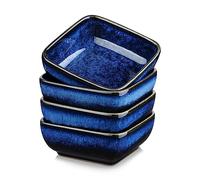 vancasso serie STERN 4 piezas Mini Cuencos para Aperitivos, Condimiento, Salsa, Recipientes para Salsa 9,5 cm, Platos Rectangulares, Estilo Vintage Azul