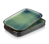 vancasso Serving Platters Set de 4, Plato Rectangular de Gres, 28cm Platos Rectangulares para La Cena, Fiesta, Ensalada, Postres, Verde
