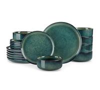 vancasso STARRY Juego de Vajilla Completa para 6 Persone, Vajilla 18 Piezas de Gres, con Platos Llanos, Platos de Postre y Tazones de Cereales, Esmaltado Reactivo Vintage Verde