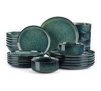 vancasso STARRY Juego de Vajilla Completa para 6 Persone, Vajilla 24 Piezas de Esmaltado Reactivo in Gres, con Platos Llanos, Platos de Postre, Ensaladeras y Tazones de Cereales, Vintage Verde