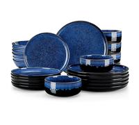 vancasso STARRY Juego de Vajilla Completa para 6 Persone, Vajilla 24 Piezas de Esmaltado Reactivo in Gres, con Platos Llanos, Platos de Postre, Ensaladeras y Tazones de Cereales, Vintage Azul