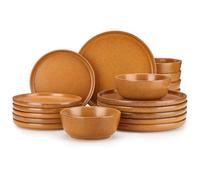 vancasso ZERMATT Vajillas Completas 6 Personas, 18 Piezas Vajillas Completas de Gres, Platos Vajilla con 6 Platos Llanos, 6 Platos de Postre, 6 Cuencos de Cereales, Amarillo Caramelo