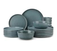 vancasso ZERMATT Vajillas Completas 6 Personas, 18 Piezas Vajillas Completas de Gres, Platos Vajilla con 6 Platos Llanos, 6 Platos de Postre, 6 Cuencos de Cereales, Azul Verdoso Ahumado