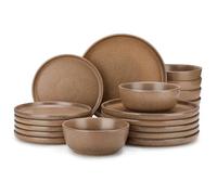 vancasso ZERMATT Vajillas Completas 6 Personas, 18 Piezas Vajillas Completas de Gres, Platos Vajilla con 6 Platos Llanos, 6 Platos de Postre, 6 Cuencos de Cereales, Marrón Apagado