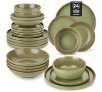 vancasso ZERMATT Vajillas Completas 6 Personas, 24 Piezas Vajillas Completas de Gres, Platos Vajilla con 6 Platos Llanos, 6 Platos de Postre, 6 Cuencos de Cereales, 6 Cuencos para Pasta, Verde Musgo