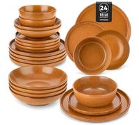 vancasso ZERMATT Vajillas Completas 6 Personas, 24 Piezas Vajillas de Gres, Platos Vajilla con 6 Platos Llanos, 6 Platos de Postre, 6 Cuencos de Cereales, 6 Cuencos para Pasta, Amarillo Caramelo