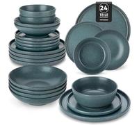 vancasso ZERMATT Vajillas Completas 6 Personas, 24 Piezas Vajillas de Gres, Platos Vajilla con 6 Platos Llanos, 6 Platos de Postre, 6 Cuencos de Cereales, 6 Cuencos para Pasta, Azul Verdoso Ahumado