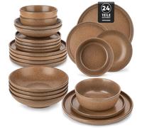 vancasso ZERMATT Vajillas Completas 6 Personas, 24 Piezas Vajillas de Gres, Platos Vajilla con 6 Platos Llanos, 6 Platos de Postre, 6 Cuencos de Cereales, 6 Cuencos para Pasta, Marrón Apagado