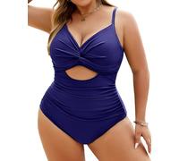 Vancavoo Bañadores Mujer Reductores Bañador Talla Grande Una Pieza Traje de Baño Reductor Barriga Push Up Cruce Torácico Cuello en V Ropa de Baño de Playa,Azul Marino,XL