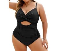 Vancavoo Bañadores Mujer Reductores Bañador Talla Grande Una Pieza Traje de Baño Reductor Barriga Push Up Cruce Torácico Cuello en V Ropa de Baño de Playa,Negro,XXL
