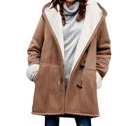 Vancavoo Sudadera con Capucha Larga para Mujer Abrigo Térmico de Muntjac Artificial Invierno Chaqueta de Lana Engrosado y Cálido con Bolsillos y Cremallera(Caqui,S)