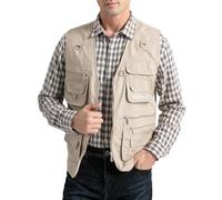 Vanchenl Chaleco de utilidad para hombre Safari Viaje Cargo al aire libre Trabajo Ligero Foto Shooting Chaleco con bolsillos, beige, S
