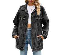 Vanchenl Chaqueta vaquera informal para mujer, holgada, con botones, cuello alto, manga larga, largo