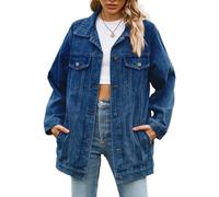Vanchenl Chaqueta vaquera informal para mujer, holgada, con botones, cuello alto, manga larga, largo