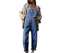 Vanchenl Mono vaquero casual para mujer, con tirantes ajustables y sueltos, pantalones de peto, pantalones de babero, mono tipo harem, azul oscuro, M