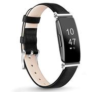 Vancle Compatible con Fitbit Inspire HR & 2, correa de piel suave de repuesto de piel auténtica, color negro