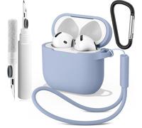 Vancle Funda de Silicona para AirPods 4, con Kit de Limpiador, Anti-Rasguños, Anti-Polvo de Fundas Protectora para Apple AirPods 4 Generacion 2024, LED Visible Frontal, Azul Vaquero