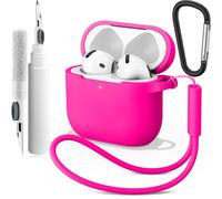 Vancle Funda de Silicona para AirPods 4, con Kit de Limpiador, Anti-Rasguños, Anti-Polvo de Fundas Protectora para Apple AirPods 4 Generacion 2024, LED Visible Frontal, Rosa Rojo