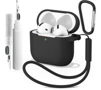 Vancle Funda de Silicona para AirPods 4, con Kit de Limpiador, Anti-Rasguños, Anti-Polvo de Fundas Protectora para Apple AirPods 4 Generacion 2024, LED Visible Frontal, Negro