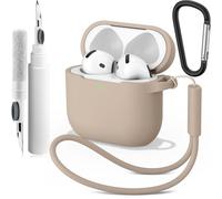 Vancle Funda de Silicona para AirPods 4, con Kit de Limpiador, Anti-Rasguños, Anti-Polvo de Fundas Protectora para Apple AirPods 4 Generacion 2024, LED Visible Frontal, Té de Leche