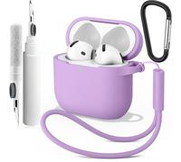 Vancle Funda de Silicona para AirPods 4, con Kit de Limpiador, Anti-Rasguños, Anti-Polvo de Fundas Protectora para Apple AirPods 4 Generacion 2024, LED Visible Frontal, Púrpura