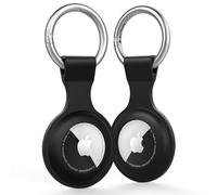 Vancle Funda para Apple AirTag colgante con llavero, cubierta de silicona portátil, resistente a los golpes, colgante Airtag para llaves, maleta, collar de perro para niños (negro/negro)