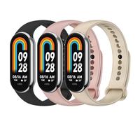Vancle Juego de 3 pulseras para Xiaomi Mi Band 8/9/10, pulsera de silicona deportiva, suave correa de repuesto para Xiaomi Mi Band 8/9/10 (negro/oro rosa/dorado)