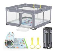 VANCLE Plegable Parque Infantil Bebe 127x127cm + Alfombra de Juegos para Bebé + Anillo de Tracción + Bolsas de Transporte, Mejorada Parque Infantil Bebés con Apertura con un Clic y Fácil Instalación
