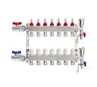 VANCOCO Calentador de suelo de acero inoxidable de 7 circuitos con conexión Eurokonus 3/4 (16 x 2 mm), colector de calefacción con caudalímetro, kit de descarga rápida, válvulas de bola de 1"