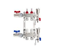 VANCOCO Colector para Suelo Radiante Para 2 Circuitos, con Cono Europeo 16 × 2 mm, Purgador Rápido, Grifos de Bola 1", Caudal 0-5 L/Min, Caudalímetro