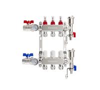 VANCOCO Colector para Suelo Radiante Para 3 Circuitos, con Cono Europeo 16 × 2 mm, Purgador Rápido, Grifos de Bola 1", Caudal 0-5 L/Min, Caudalímetro