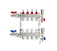 VANCOCO Colector para Suelo Radiante Para 4 Circuitos, con Cono Europeo 16 × 2 mm, Purgador Rápido, Grifos de Bola 1", Caudal 0-5 L/Min, Caudalímetro