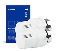 VANCOCO Juego de 2 válvulas para radiador M30 × 1,5 mm, color blanco | Sonda líquida, rango de ajuste de 6 - 28 °C con posición cero y anticongelante, apto para válvulas de radiador estándar