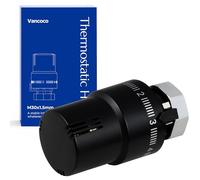 VANCOCO M30×1,5 mm Cabeza Termostática para Válvula de Radiador, Termostato para Calefacción, Válvula de Calefacción, en Negro, Sensor de Líquido con Posición Antigel