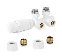 VANCOCO Multibloque con termostato para radiadores de 50 mm de distancia entre bujes, bloque de grifo, grifos de válvula, juego en forma de paso con eurocono para tubos de plástico de 16 x 2 mm de