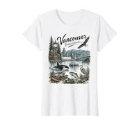 Vancouver BC Nature Scene MT Rainier Orca Eagle Seal Camiseta gráfica económica, Mujer, Blanco, S