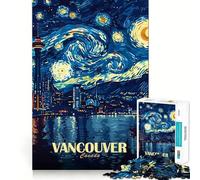 Vancouver,Canadá Rompecabezas artístico Noche Estrellada de 1000 Piezas para Adolescentes Tren de la Memoria Diversión,conexión Limpia y sin interrupciones Actividad Relajante para Grupos