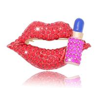 Vancy Utopia Broche de diamantes de imitación en forma de labios, sexy, elegante, color rojo, regalo para mujer, Metal, No es una piedra preciosa