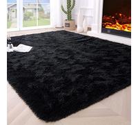 VanderHOME Color Sólido Alfombra De Felpa Esponjosa Shaggy De Felpa Suave para El Dormitorio De La Sala Alfombras De Sofá Alfombra Antideslizante y Esponjosa Negro-160 * 200cm