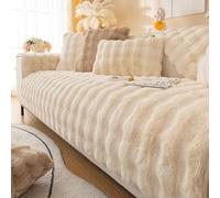 VanderHOME Felpa Conejo Funda Sofa Chaise Long 1 2 3 4 Plazas Protector Cubre Sofa,Funda de Sofa Súper Suave para Sala de Estar,Lavable a máquina y Muy cálido 70 * 90cm-Reposabrazos-Beige(1 pc)