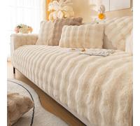 VanderHOME Felpa Conejo Funda Sofa Chaise Long 1 2 3 4 Plazas Protector Cubre Sofa,Funda de Sofa Súper Suave para Sala de Estar,Lavable a máquina y Muy cálido 50 * 30cm-Beige-Funda de Almohada(2pcs)