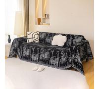VanderHOME Funda De Sofá Chenilla Reversible A Cuadros Multifuncional Anti Gatos, Manta Refrescante Para El Verano, Colcha 180x300cm - Fondo Negro