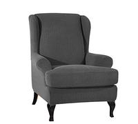 VanderHOME Funda elástica de Sillón Orejero Color sólido Antideslizante Duradera Fundas de sillón con Orejas Fundas de Silla elástica con Cojin Separado Protector de Muebles Jacquard Gris Oscuro