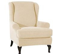 VanderHOME Funda elástica de Sillón Orejero Color sólido Antideslizante Duradera Fundas de sillón con Orejas Fundas de Silla elástica con Cojin Separado Protector de Muebles Jacquard Beige Claro