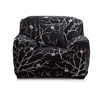 VanderHome Funda Sofa Cubre Sofa Elástico Funda Sofá Poliéster Funda de Sillón con Estampado de Flores Decorativas para Mascotas (3 Plazas Negro)