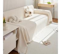 VanderHOME Funda Sofa,Funda Sofá Gofre Color Sólido, Cubre Sofa Chaise Longue, Funda de sofá Lavable para Todas Las Estaciones 180 * 340cm-Crema Blanco