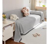 VanderHOME Funda Sofa,Funda Sofá Gofre Color Sólido, Cubre Sofa Chaise Longue, Funda de sofá Lavable para Todas Las Estaciones 180 * 380cm-Gris