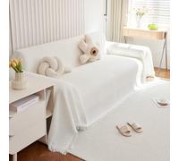 VanderHOME Funda Sofa,Funda Sofá Gofre Color Sólido, Cubre Sofa Chaise Longue, Funda de sofá Lavable para Todas Las Estaciones 180 * 340cm-Blanco Puro