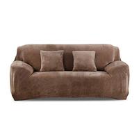 VanderHOME Fundas de sofá elástica Fundas Sofas Terciopelo Largo Cubre Sofas Elástico Funda Sofá Poliéster Funda de Sillón 3 Plazas, Café Ligero